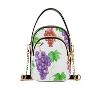 Borsa a tracolla da donna con tracolla a catena floreale animale portafoglio borsa per telefono trapuntata cerniera da donna pochette da donna viola rossa uva foglie verdi