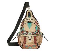 Borsa a tracolla da donna con tracolla regolabile, borsa da petto da uomo, per viaggi, appuntamenti bohémien, teschio, toro, girasoli, Cactus e fiori del teschio di toro occidentale, One Size