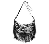 Borsa a tracolla da donna, con tracolla regolabile di medie dimensioni, motivo alieni malvagi, colore bianco e nero