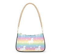 Borsa a tracolla da donna con unicorno, stelle, arcobaleno, pastello, misura media, con chiusura a cerniera, tracolla a catena