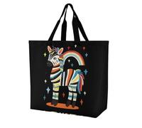 Borsa a tracolla da donna, con zebra arcobaleno, borsa per la spesa, riutilizzabile, leggera, borsa da viaggio