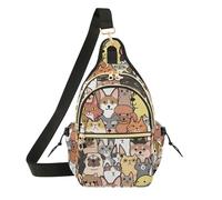 Borsa a tracolla da donna convertibile per adolescenti, borsa sportiva per viaggi, incontri, collage di cani e gatti in stile cartone animato