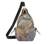 Borsa a tracolla da donna convertibile per corsa, pesca, mucche delle Highland indossano girasoli lavanda