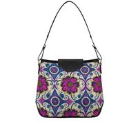 Borsa a tracolla da donna da donna, pochette con cinghie rimovibili, per weekender, viaggi, stile indiano Paisley fiore magenta blu