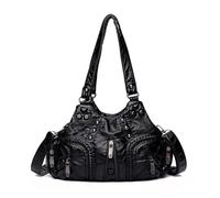 Borsa a tracolla da donna di grande capacità, a quadri, colore a contrasto, borsa a tracolla con nove borse per le donne, Nero , 35 EU