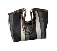 Borsa a tracolla da donna, elegante, a righe, per la scuola, per il tragitto casa-lavoro, casual, per l'uso quotidiano, leggera e resistente. (Black, 31cmX15cmX31cm)
