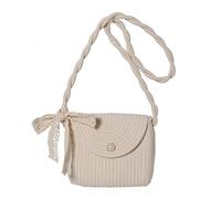 Borsa a tracolla da donna etnica vintage in paglia con patta in paglia piccola borsa a tracolla per vacanze al mare con dolce fiocco in pizzo