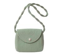 Borsa a tracolla da donna etnica vintage in paglia con patta in paglia piccola borsa a tracolla per vacanze al mare con dolce fiocco in pizzo, Verde