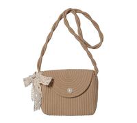 Borsa a tracolla da donna etnica vintage in paglia con patta in paglia piccola borsa a tracolla per vacanze al mare con dolce fiocco in pizzo