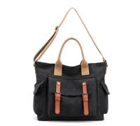 Borsa a tracolla da donna grande capacità borsa da scuola borsa da viaggio per il tempo libero borsa a tracolla vintage, Nero , Medium
