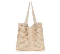 Borsa a tracolla da donna, grande capacità, in maglia, leggera, da spiaggia, casual, per tutte le stagioni, viaggi, vacanze, shopping, lavoro, Marrone, 30×39×16 CM