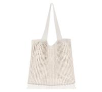 Borsa a tracolla da donna, grande capacità, in maglia, leggera, da spiaggia, casual, per tutte le stagioni, viaggi, vacanze, shopping, lavoro, Grigio chiaro, 30×39×16 CM