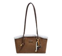 Borsa a tracolla da donna in finta pelle scamosciata, grande capacità, alla moda, con manico lungo, versatile, borsa da viaggio, appuntamento, shopping, Marrone, 29.01 x 19.00 x 9.50 cm