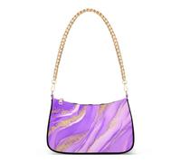 Borsa a tracolla da donna in marmo color lavanda con glitter dorati, stampe, per donna, borsa hobo, borsa a catena con cerniera, pochette