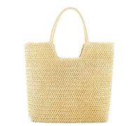 Borsa a Tracolla da Donna in Paglia, Grande capacità, Realizzata all'Uncinetto, con Cerniera, da Spiaggia, da Viaggio, da Donna, per Tutti i Giorni (Beige)
