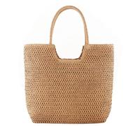 Borsa a Tracolla da Donna in Paglia, Grande capacità, Realizzata all'Uncinetto, con Cerniera, da Spiaggia, da Viaggio, da Donna, per Tutti i Giorni (Marrone Chiaro)