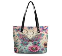 Borsa a tracolla da donna in pelle alla moda con farfalla, girasole, fungo, fiori e glitter rosa, adatta per il lavoro