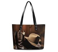 Borsa a tracolla da donna in pelle con cappello nero da cowboy, stivali occidentali, borsa a tracolla morbida da donna borsa media spaziosa borsa alla moda tote top handle Satchel