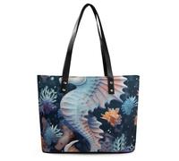 Borsa a tracolla da donna in pelle con cavalluccio marino e stella marina borsa a tracolla morbida borsa media spaziosa borsa alla moda tote top handle Satchel, stile, 29 x 34 x 14 cm