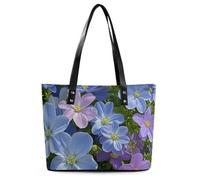 Borsa a tracolla da donna in pelle con fiori di ciliegio giapponese, con manico superiore, casual, da lavoro, da viaggio, Fiori Blu Viola, 29*34*14cm, Fiori Blu Viola