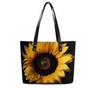 Borsa a tracolla da donna in pelle con girasole su sfondo nero, borsa a tracolla da donna morbida borsa a tracolla media spaziosa borsa alla moda tote top handle Satchel