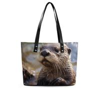 Borsa a tracolla da donna in pelle con lontra che gioca nell'acqua, borsa a tracolla morbida da donna borsa a tracolla media spaziosa borsa alla moda tote con manico superiore