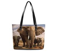 Borsa a tracolla da donna in pelle con motivo famiglia di elefanti, borsa a tracolla morbida, media e spaziosa, alla moda, con manico superiore
