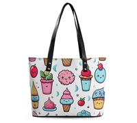 Borsa a tracolla da donna, in pelle con motivo floreale, colore grigio e bianco, con manico superiore, casual, da lavoro, da viaggio, Gelato Doodle, 29*34*14cm