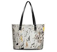 Borsa a tracolla da donna, in pelle con motivo floreale, colore grigio e bianco, con manico superiore, casual, da lavoro, da viaggio, Stampa note musicali, 29*34*14cm, Stampa note musicali