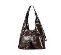 Borsa a tracolla da donna in pelle con rivetti retrò, stile punk, borsa a tracolla da motociclista, grande capacità, borsa tote Spicy Girl(Coffee)