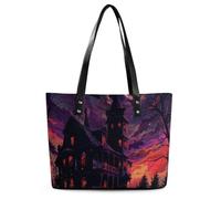 Borsa a tracolla da donna in pelle nera Haunted House Borsa a tracolla per donna Borsa a tracolla morbida borsa media spaziosa borsa alla moda tote top handle Satchel