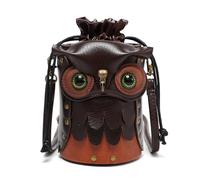 Borsa a tracolla da donna in pelle PU borsa a tracolla con coulisse alla moda borsa a tracolla gufo fumetto borsa messaggeri per viaggi quotidiani, Nero