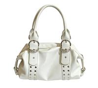 Borsa a tracolla da donna in pelle PU con rivetti con chiusura a cerniera borsetta, borsa a tracolla tinta unita per viaggi, shopping, lavoro, uso quotidiano, bianco, 11.42 x 7.09 x 3.94 inches