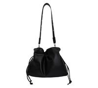 Borsa a tracolla da donna in pelle PU con tracolla regolabile con coulisse, borsa a secchiello per viaggi, shopping, lavoro, uso quotidiano, Nero , 9.06 x 7.09 x 3.54 inches