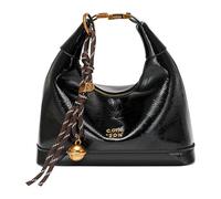 Borsa a tracolla da donna in pelle PU tinta unita con tracolla regolabile con cerniera e ciondolo a campana, per viaggi, lavoro, scuola, uso quotidiano, Nero , 8.35x5.12x3.94inch