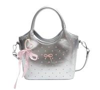 Borsa a tracolla da donna in pelle PU Y2k di grande capacità casual borsa a tracolla multiuso semplice ed elegante design a pois borsa a tracolla borse da viaggio lavoro shopping, Argento