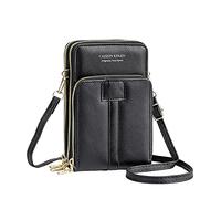 Borsa a tracolla da donna in pelle sintetica tinta unita con cerniera per telefono borsa a tracolla borsa a tracolla borsa da uomo in pelle valigetta, Nero , Taglia unica