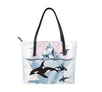 Borsa a tracolla da donna in pelle vegana con balena ad acquerello, borsa tote con manico superiore, borsa a tracolla grande per tutti i giorni, lavoro e viaggi