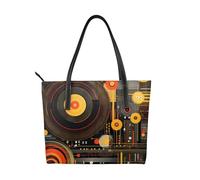 Borsa a tracolla da donna in pelle vegana con dischi in vinile e CD, astratto, con manico superiore, grande borsa a tracolla per tutti i giorni, lavoro e viaggi