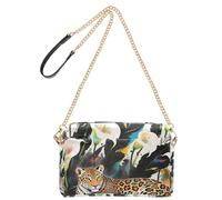 Borsa a tracolla da donna in pelle vegana con leopardo bianco e giglio di calla bianca in stile bohémien, borsa a tracolla impermeabile da viaggio