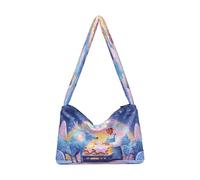 Borsa a tracolla da donna in peluche da donna morbida borsa a tracolla per chef invernale e cervi stanno cuocendo biscotti con fiocchi di neve e il forno arcobaleno si illumina