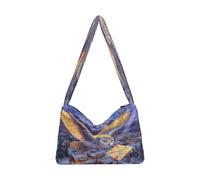 Borsa a tracolla da donna in peluche da donna soffice borsa a tracolla per l'inverno con gufo delle nevi che passa lettere (avvolto nel gelo) con occhi luminosi volato sopra il villaggio coperto di