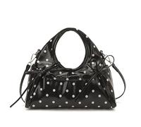 Borsa a tracolla da donna in poliuretano a pois con fiocco sotto le ascelle con tracolla regolabile e manico superiore, per viaggi, shopping, lavoro, appuntamenti, uso quotidiano, Nero , 255*95*130mm