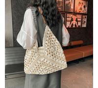 Borsa a tracolla da donna in stile pied-de-poule a grandi spazi, realizzata a mano, ideale come necessaire da spiaggia, accessori estivi e borsa da vacanza Tessuto