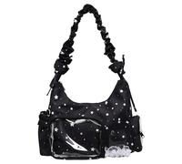 Borsa a tracolla da donna in tela fai da te con display trasparente a spillo, borse a tracolla JK con cerniera Lolita Messenger borsa a tracolla tasche multiple per eventi regali di viaggio, Nero , 31