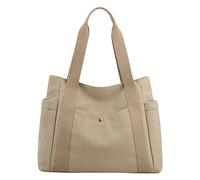 Borsa a tracolla da donna in tela, multi tasca, stile retrò, casual, con manico superiore, cachi, Taglia unica