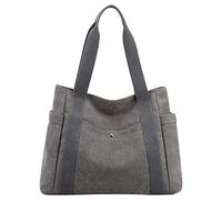 Borsa a tracolla da donna in tela, multi tasca, stile retrò, casual, con manico superiore, Grigio, Taglia unica