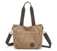 Borsa a tracolla da donna in tela, stile giapponese, con tasche, adatta per lavoro e tempo libero, borsa per pendolarismo quotidiano, Caff, One Size