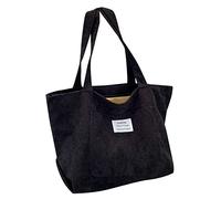 Borsa a tracolla da donna in velluto a coste con decorazione a forma di lettera, Nero , Taglia unica
