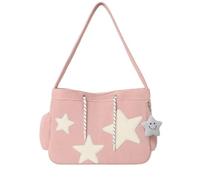 Borsa a tracolla da donna in velluto a coste Y2K, con ciondolo e tracolla regolabile, grande, estetica, stile casual, gotico, per scuola, viaggi, shopping, rosa, Large